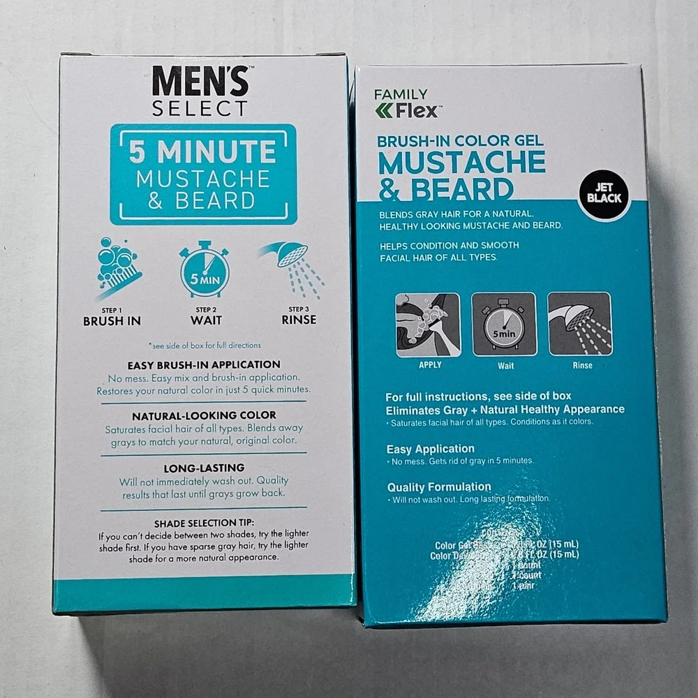 3pk‎ Men's Mustache & Beard Brush-In Color Gel Jet Black 5 Minute Gray Coverage